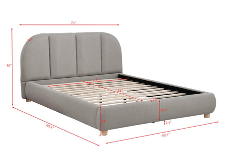 Ctasia Queen Burlap Bed Frame with 40" Rounded Headboard, Low Profile in Light Tan - side view