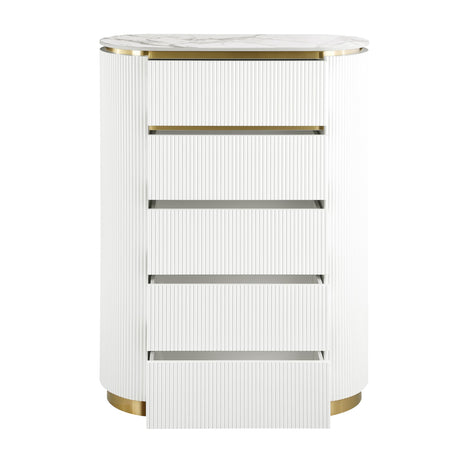 Trandell 51" High Modern Glam Faux Marble Top 5-Drawer Chest - back view