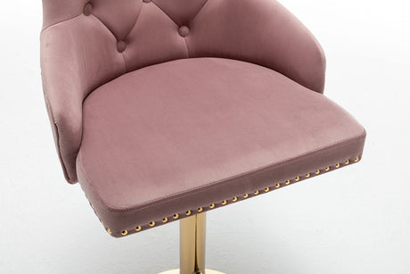 Brightcast 2-Piece Velvet Tufted Gold Bar Stools in Pink - side view