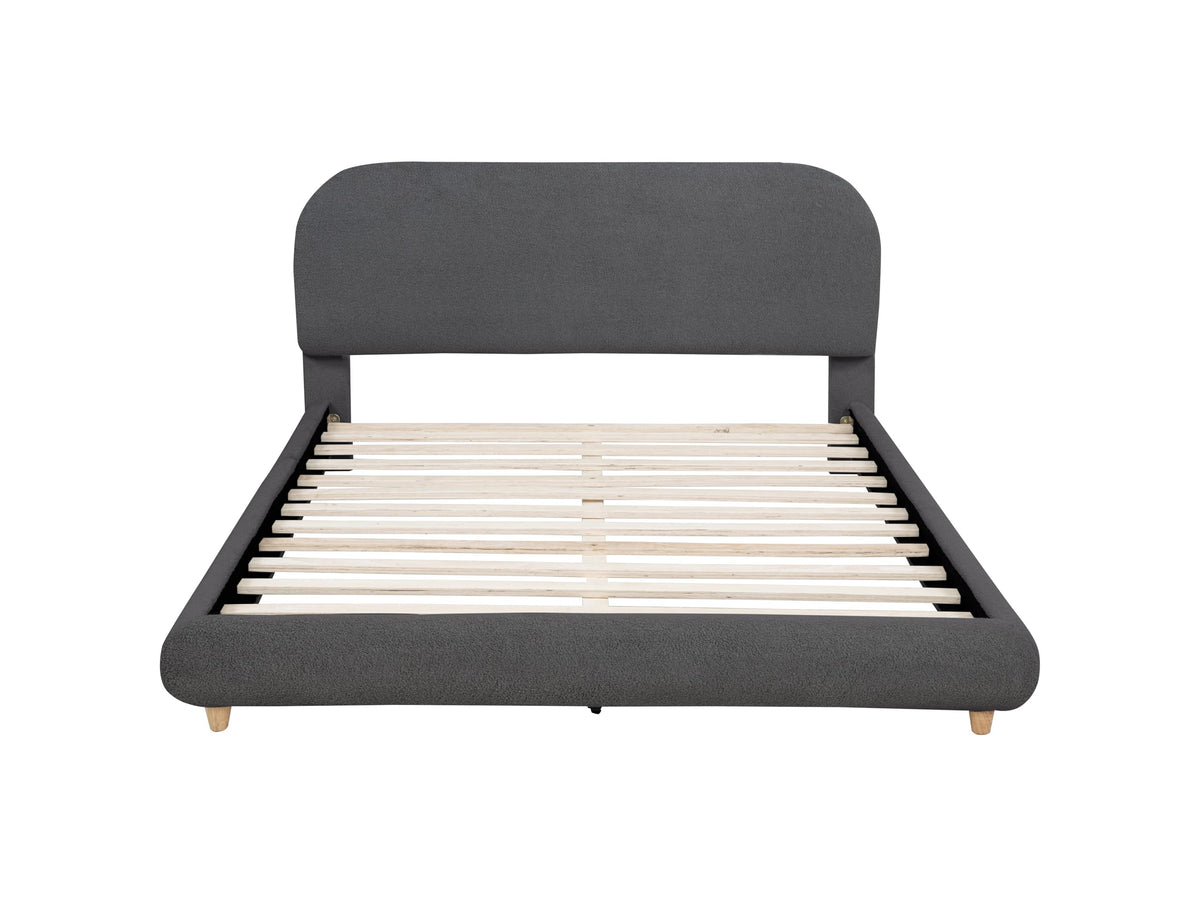 Cteris Queen Fleece Upholstered Bed Frame, Curved Side Rails and Footboard in Grey - detail view