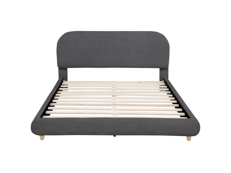 Cteris Queen Fleece Upholstered Bed Frame, Curved Side Rails and Footboard in Grey - detail view