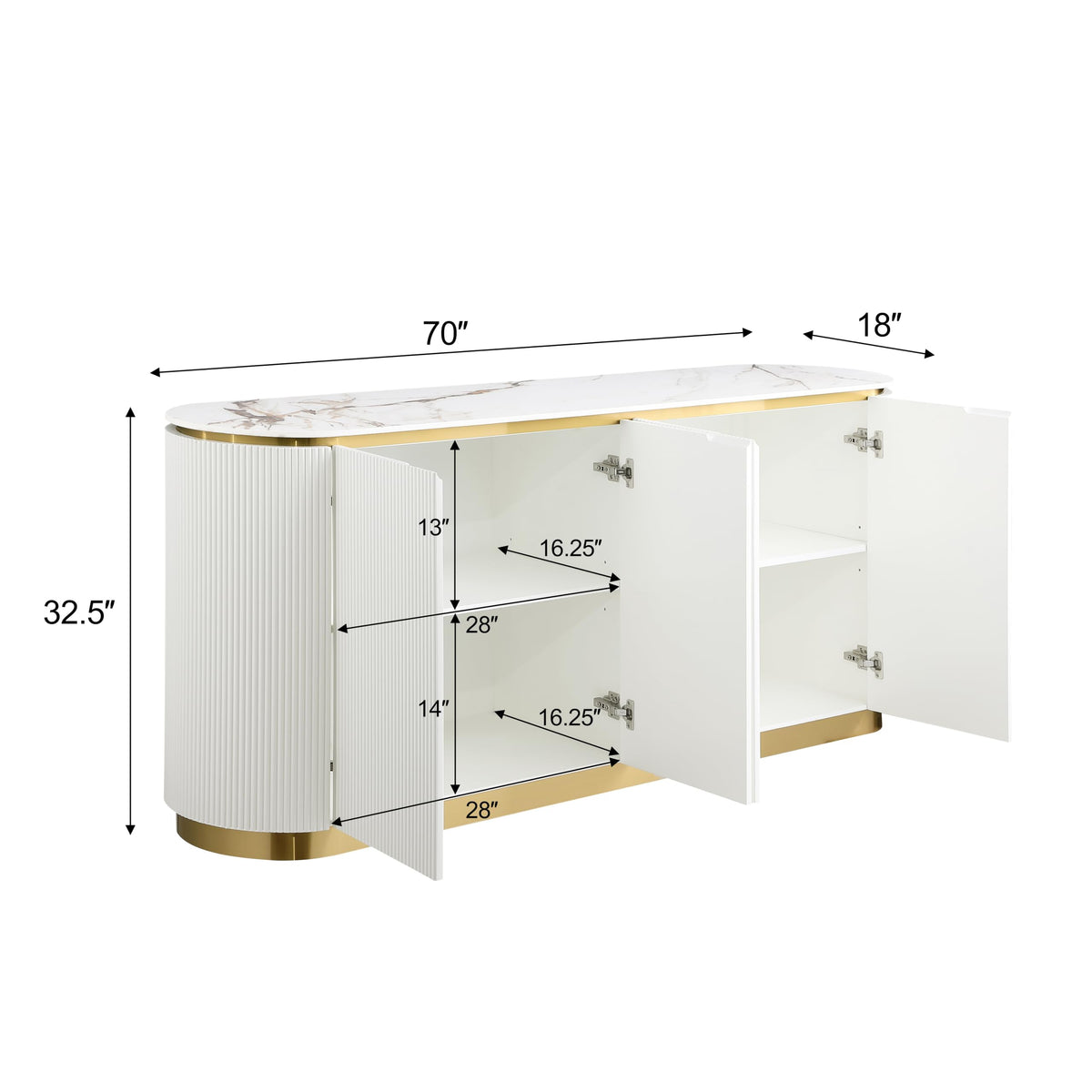 Trandell 70" Modern Glam Faux Marble Top Fully Assembled Sideboard - front view