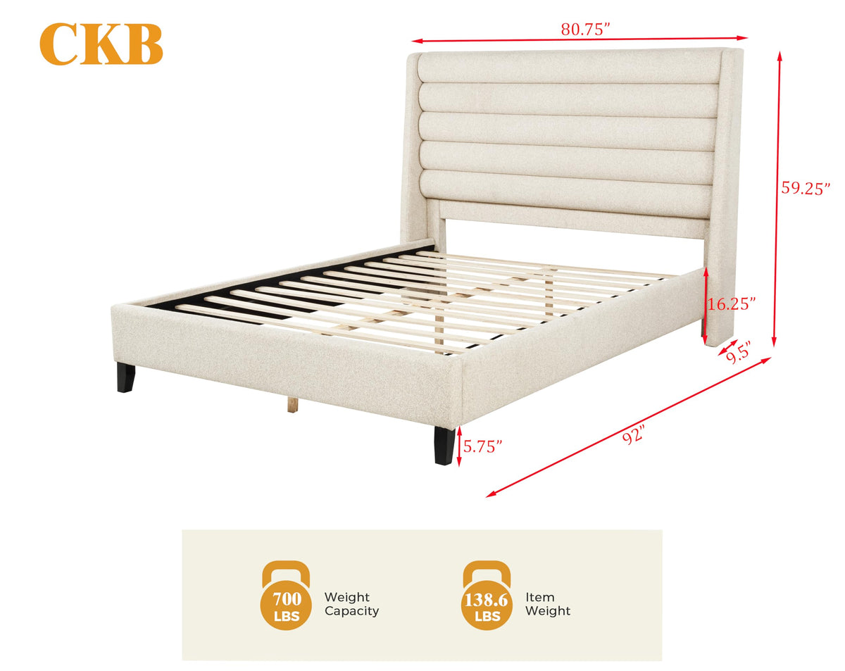 Tleraé Polyester Modern Upholstered California King Bed Frame - side view