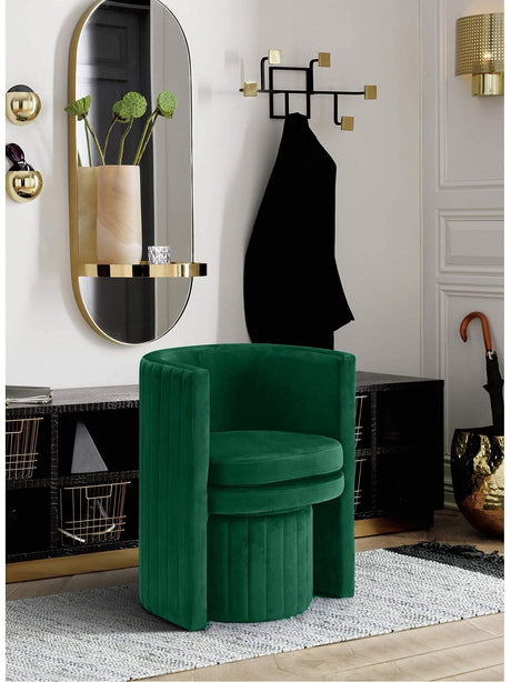 Seager Green Velvet Round Arm Chair with Ottoman - front view
