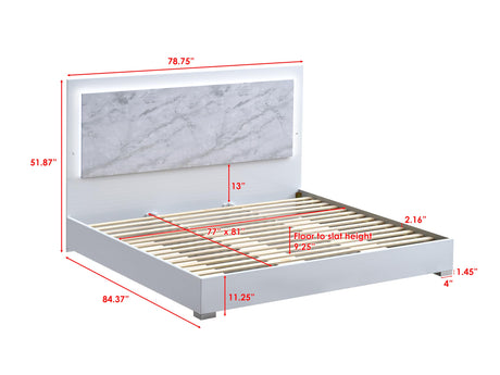 Luna 84.5" Eastern King Bed Frame, White Lacquered Gloss - side view