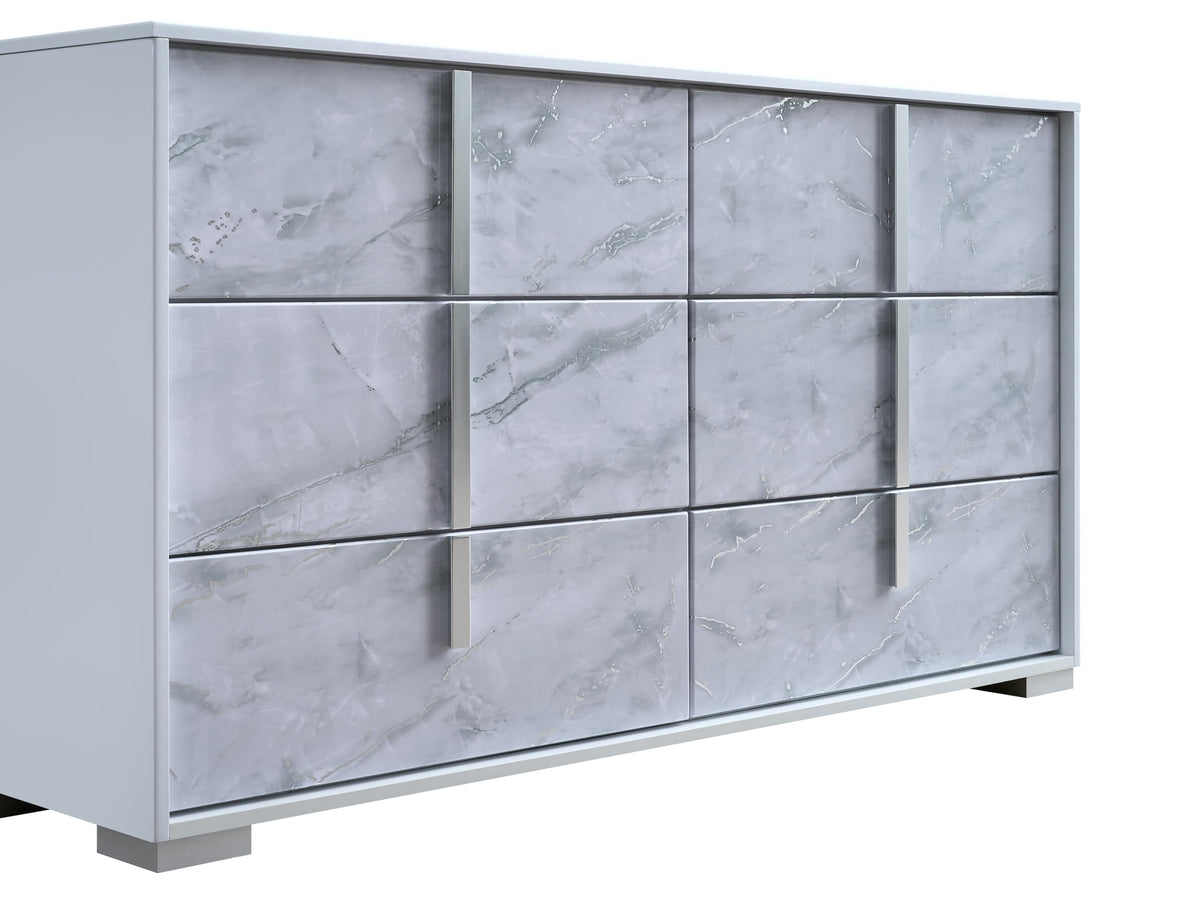 Luna 55.5" Wide 6-Drawer Double Dresser, White Lacquered Gloss - side view