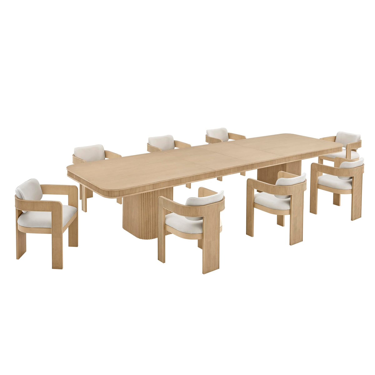 Dinsmore 160" Mid Century Modern Fluted Rectangle Dining Table - room setting