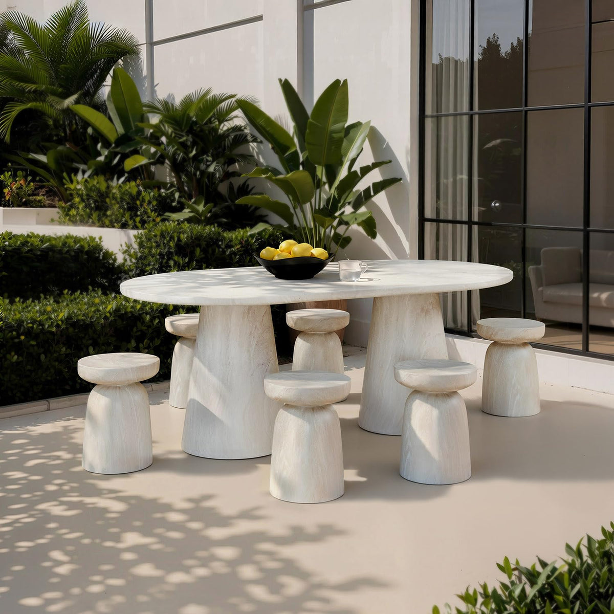 Vyn 14" Modern Round Side Table Concrete Tavertine Finish - back view