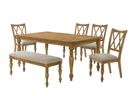 Huntington 6-Piece Transitional Dining Set with 72" Rectangle Table, 4 Chairs & 1 Bench in Antique Natural Oak