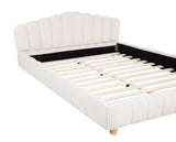 Ctera Queen Velvet Bed Frame with 30" Shell-Shaped Headboard, Low Profile in Cream - side view