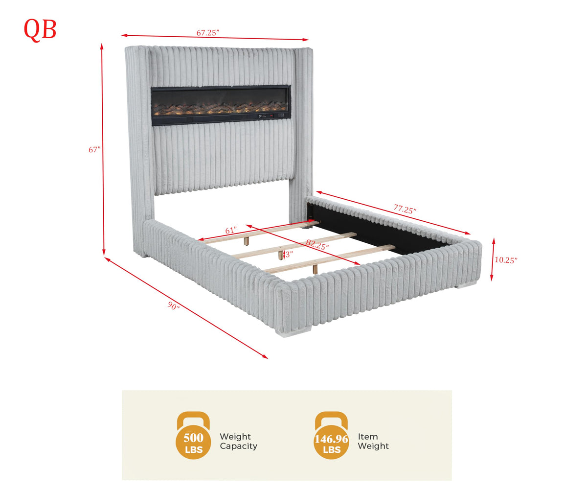 Uphoria Rabbit Velvet Modern Upholstered Queen Bed - side view