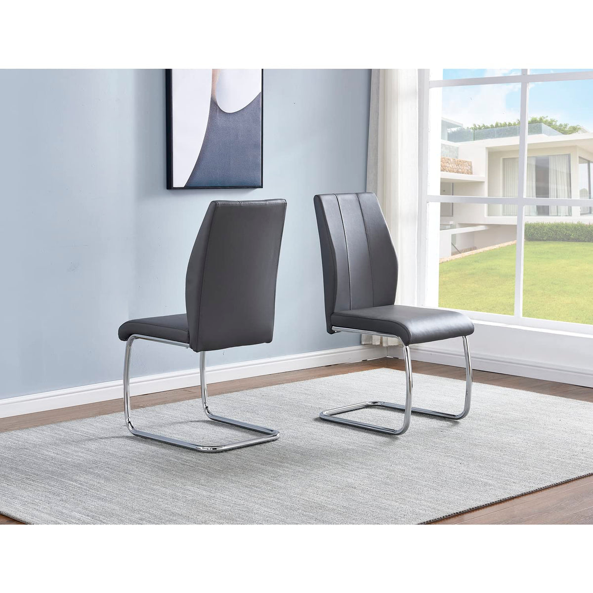 Upholstered Contemporary Faux Leather Side Chairs Grey - front view
