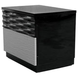 Romania 18" Modern 2-Drawer Bedroom Nightstand with Black Lacquered Frame, Geometric Top Drawer Panel