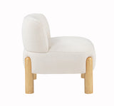 Calisto Modern Scandinavian Accent Chair, Cream Burlap Upholstery in White - angle view