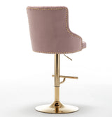 Brightcast 2-Piece Velvet Tufted Gold Bar Stools in Pink - room setting