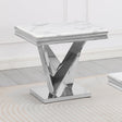Thiago Contemporary White Square Stone End Table in Silver - front view