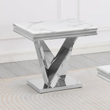 Thiago Contemporary White Square Stone End Table in Silver - front view