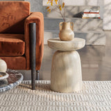 Vyn 14" Modern Round Side Table Concrete Tavertine Finish - back view