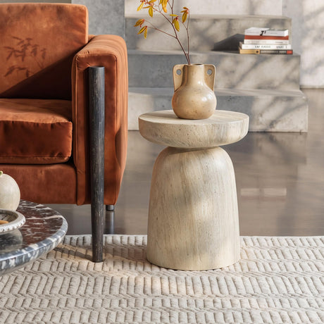 Vyn 14" Modern Round Side Table Concrete Tavertine Finish - back view