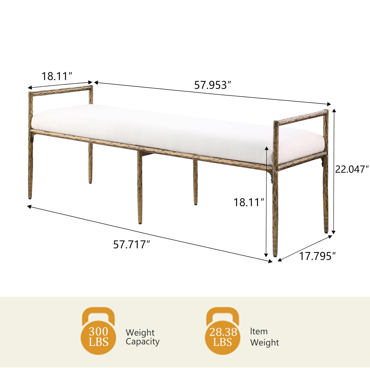 Rocento Modern Industrial Accent Upholstered Entryway Bench - side view