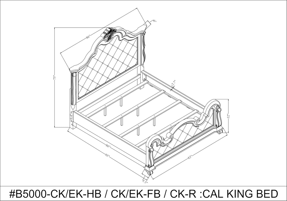 Belvedere 86" California King Platform Wood Bed Frame - side view