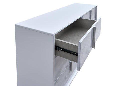 Luna 55.5" Wide 6-Drawer Double Dresser, White Lacquered Gloss - detail view