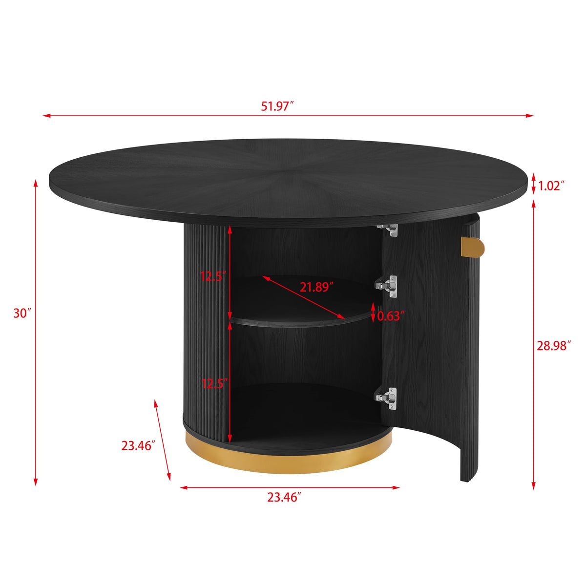 Tapelle 51" Round Storage Dining Table - side view