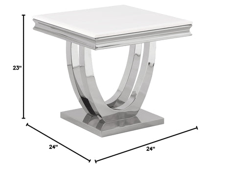 Trinidad Contemporary White Square Stone End Table in Silver - side view