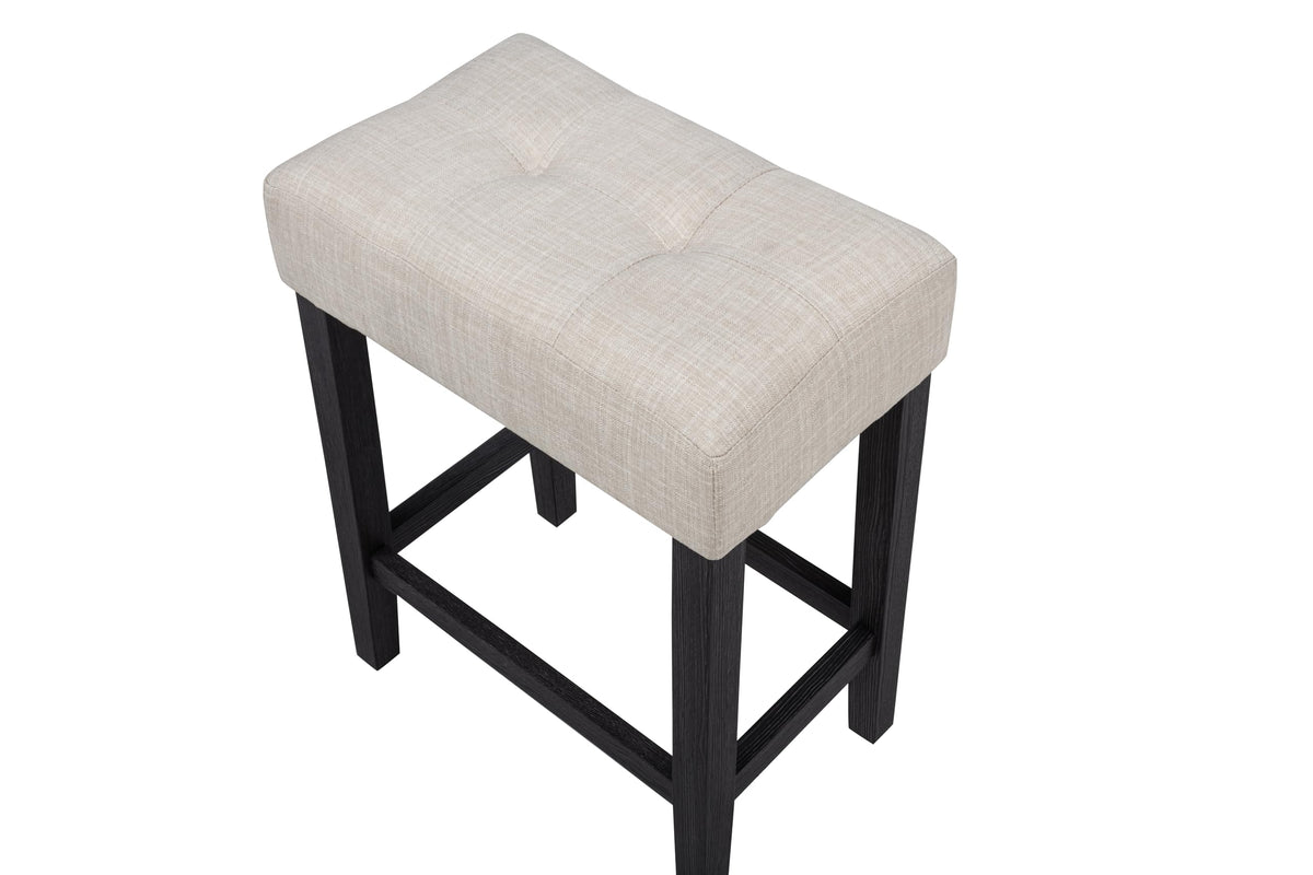 Caden 3-Piece Counter Height Bar Table Set with 2 Upholstered Stools, Beige Marble-Look Tabletop… - back view