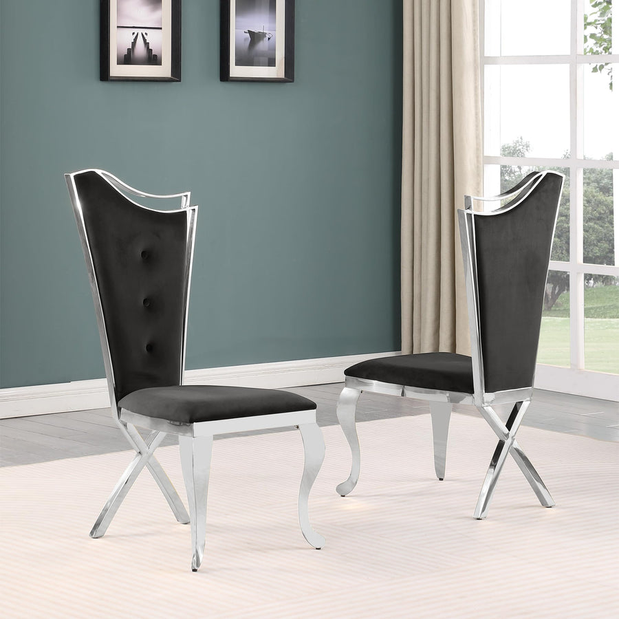 Chihiro Contemporary Velvet Button Tufted Dining Chair - Set of 2 in Black