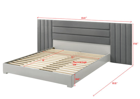 Velasca 87" California King Bed Frame, Fabric Channel Tufted Headboard in Dark Gray/Light Gray - side view