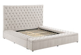 Yumi Upholstered Velvet Low Profile Platform Bed, King, Cream - side view