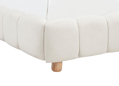 Ctoria Queen Burlap Bed Frame with 30" Curved Block-Style Headboard, Low Profile in Cream - front view