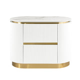 Trandell 22" High Modern Glam Faux Marble Top Nightstand - detail view
