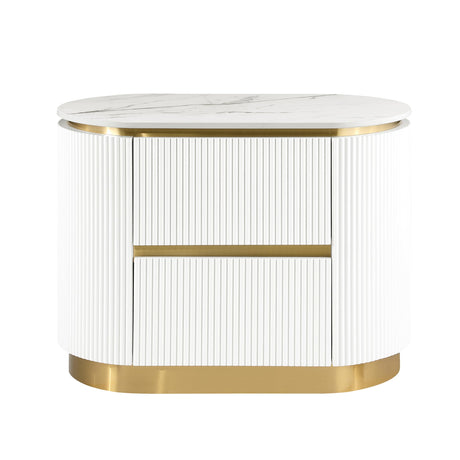 Trandell 22" High Modern Glam Faux Marble Top Nightstand - detail view