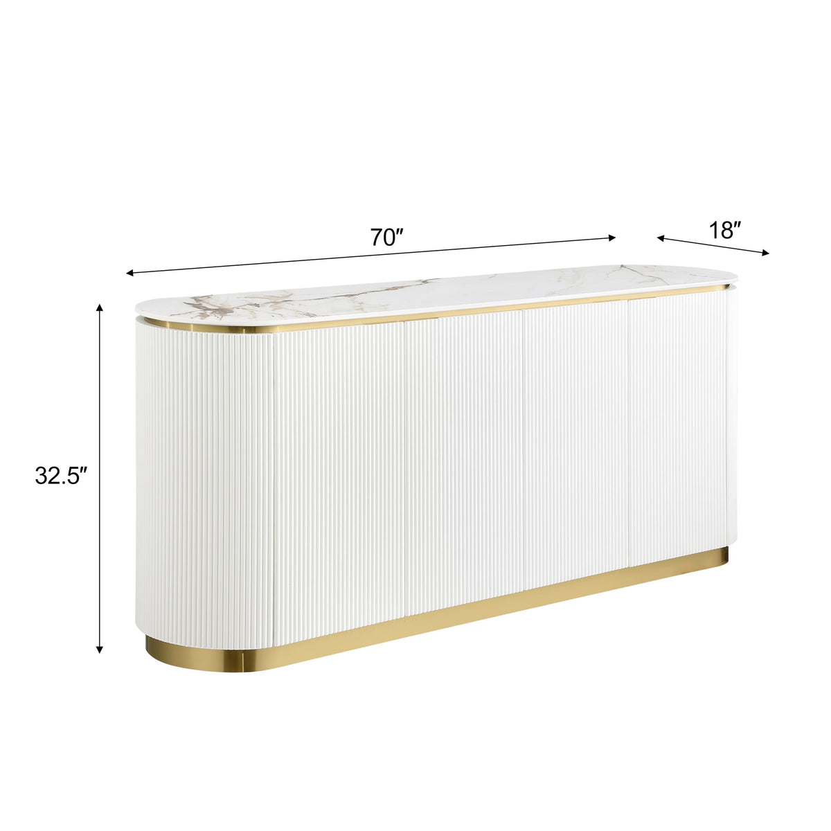 Trandell 70" Modern Glam Faux Marble Top Fully Assembled Sideboard - side view