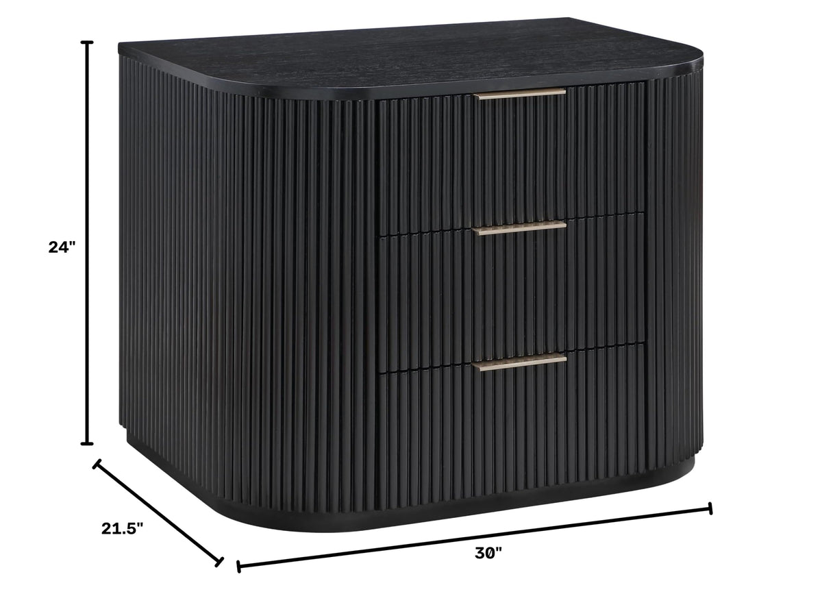 Quintet 30" Wide Mid-Century Modern Fluted 3 -Drawer Nightstand - side view