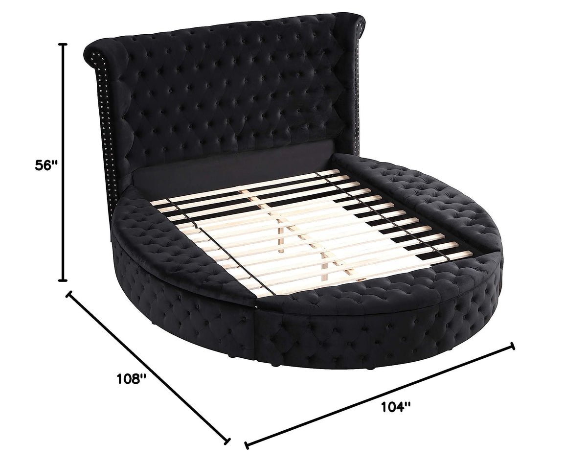 Lexi Round Upholstered Velvet Platform Bed Frame, King, Black - front view