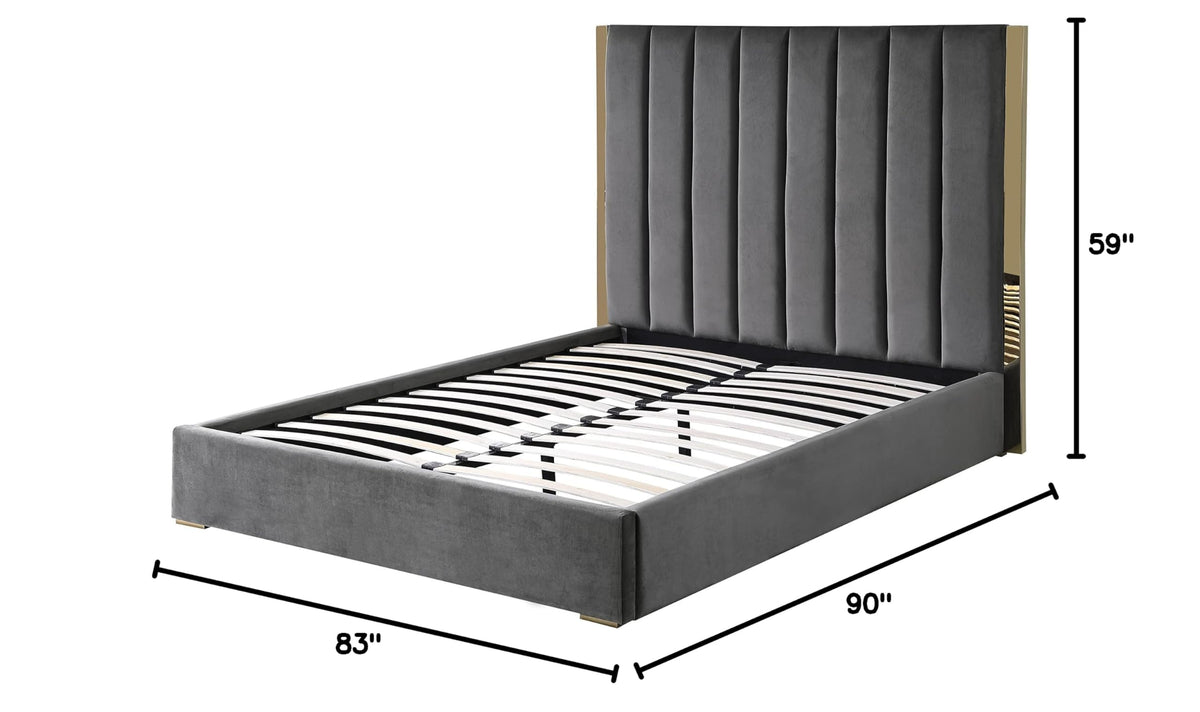 Jalen Modern Velvet Upholstered Platform Bed Frame, California King, Glam Contemporary Design… - side view