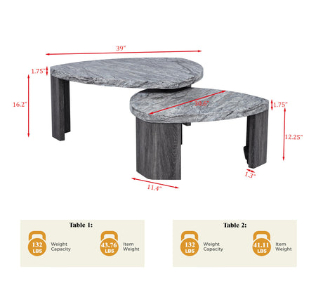 Tvoro 2-Piece Swivel Nesting Coffee Table Set - side view
