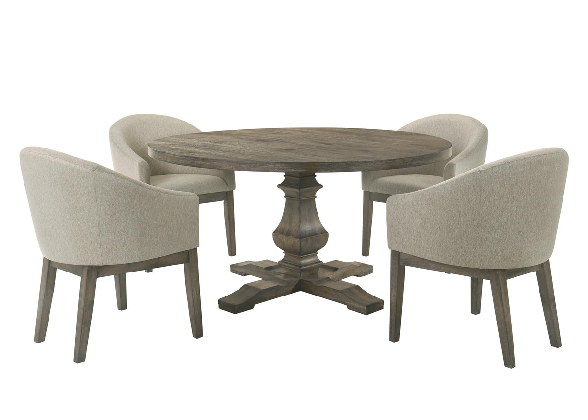 Newark 5-Piece Transitional Round Dining Set, Kitchen or Dining Room Furniture in Reclaimed Weathered Grey