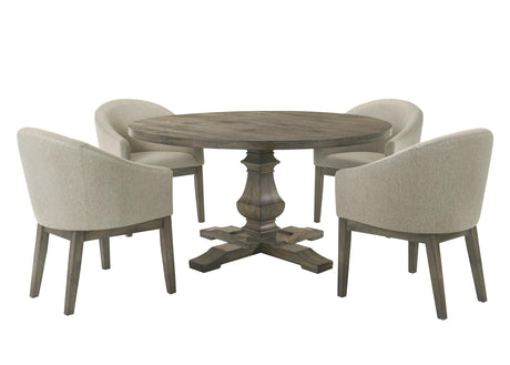 Newark 5-Piece Transitional Round Dining Set, Kitchen or Dining Room Furniture in Reclaimed Weathered Grey