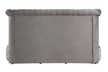 Lexi Round Upholstered Velvet Platform Bed Frame, California King, Grey - detail view