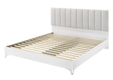 Linea 83" Eastern King Bed Frame, White Frame with Beige Padded Headboard - angle view