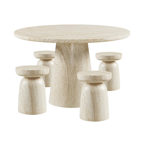 Vyn 14" Modern Round Side Table Concrete Tavertine Finish - side view