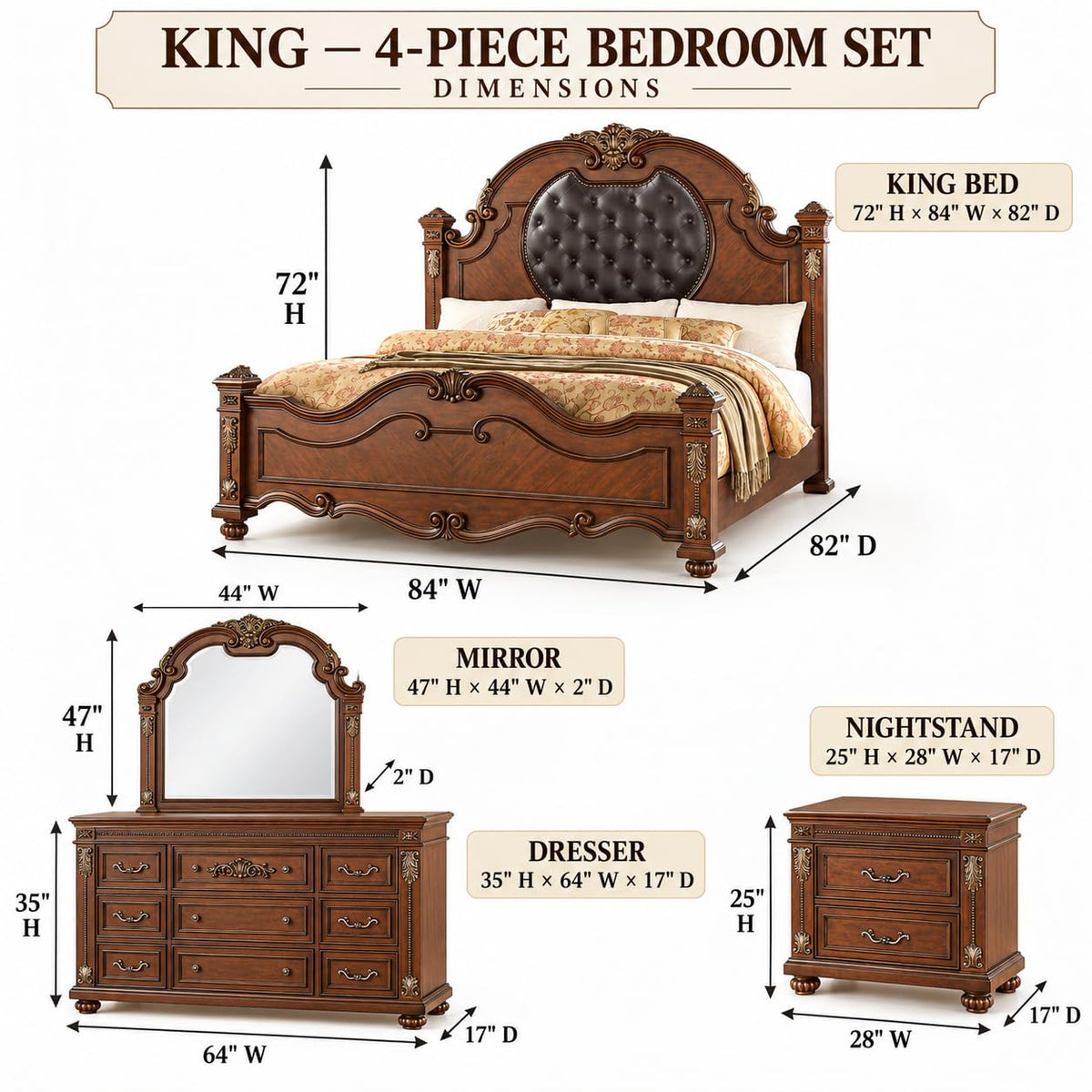 Destiny Cherry Bedroom Set — Queen & King — product view 2