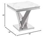 Thiago Contemporary White Square Stone End Table in Silver - side view