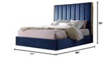 Jalen Blue Velvet Queen Platform Bed - side view