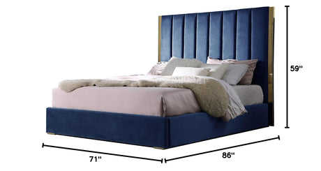 Jalen Blue Velvet Queen Platform Bed - side view