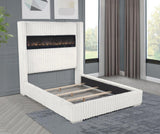 Uphoria Rabbit Velvet Upholstered Bed Frame, California King, Vertical Chanel Design in Cream - angle view